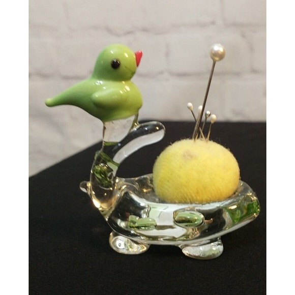 Other - Vintage Glass Green Perched Bird  Small pin cushion